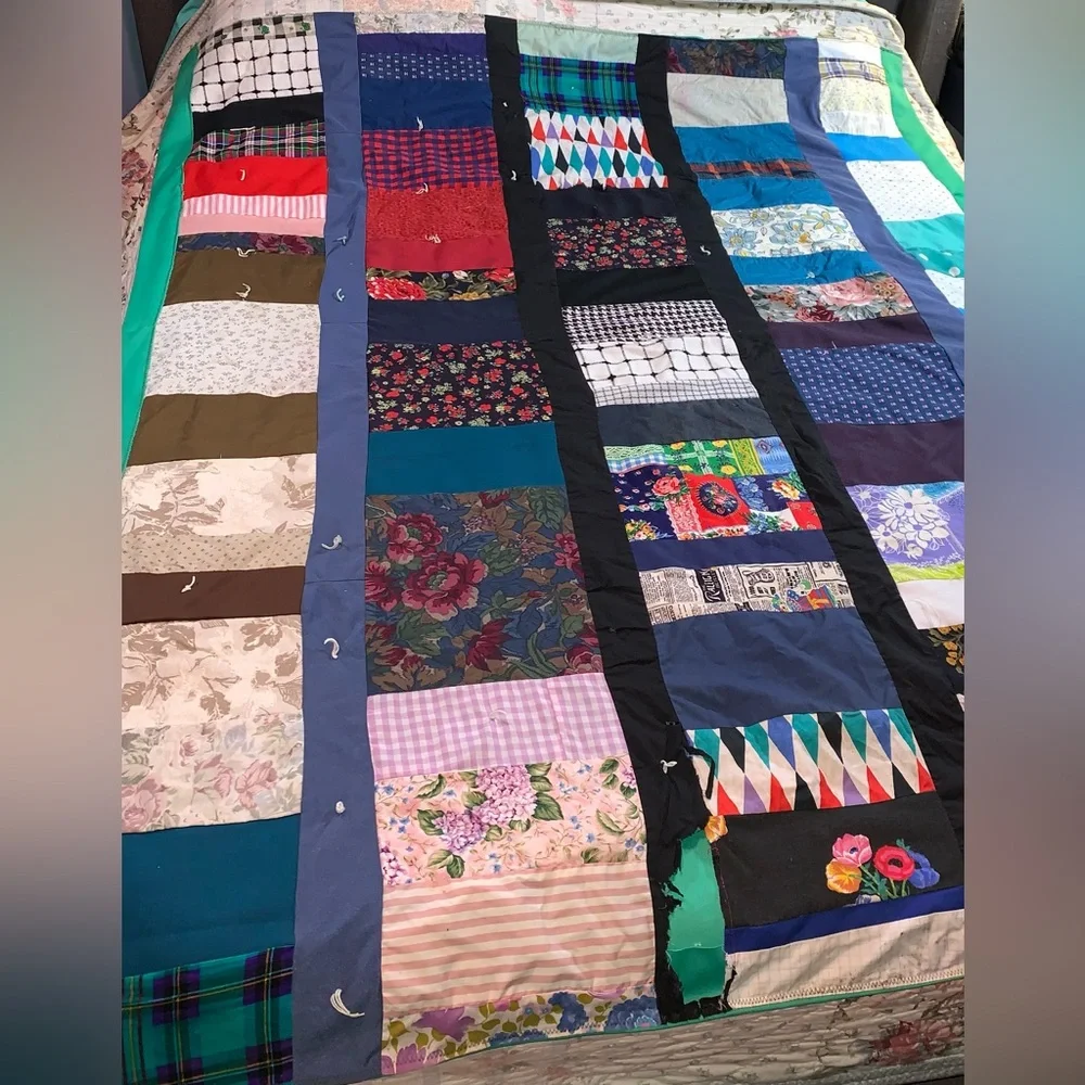 Very Vintage 58”x72” Handmade Quilt Repair/Repurpose Multicolor (Q224)